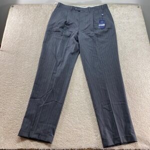 Chaps Dress Pants Mens 38x34 Charcoal Grey 100% Wool Pinstripe Pleated Cuffed